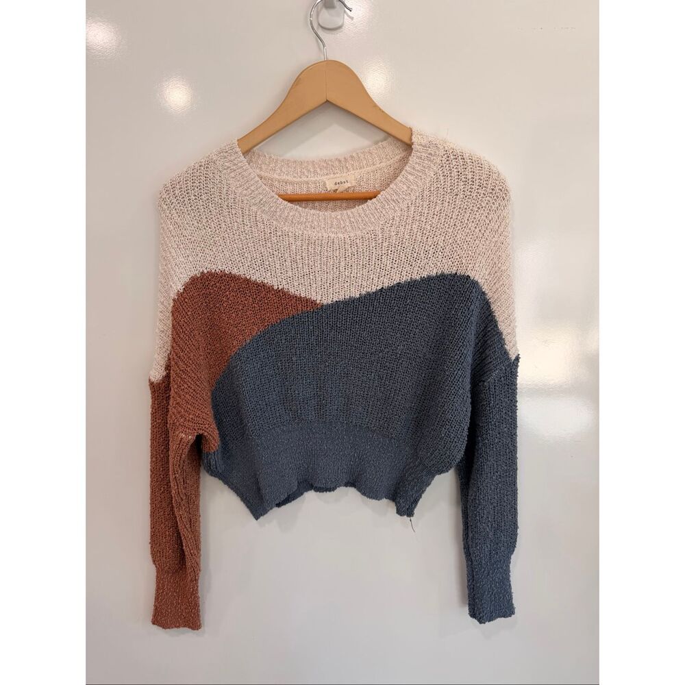 Debut‎ Color Block Crop Sweater LG Cream Rust Blue